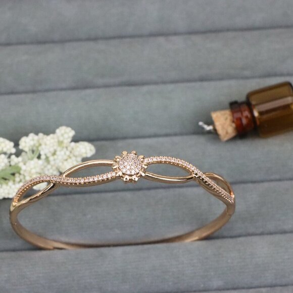 Elegant Rose Gold Bangle with Floral CZ Detailing, XPBL0502 - Picture 12 of 12